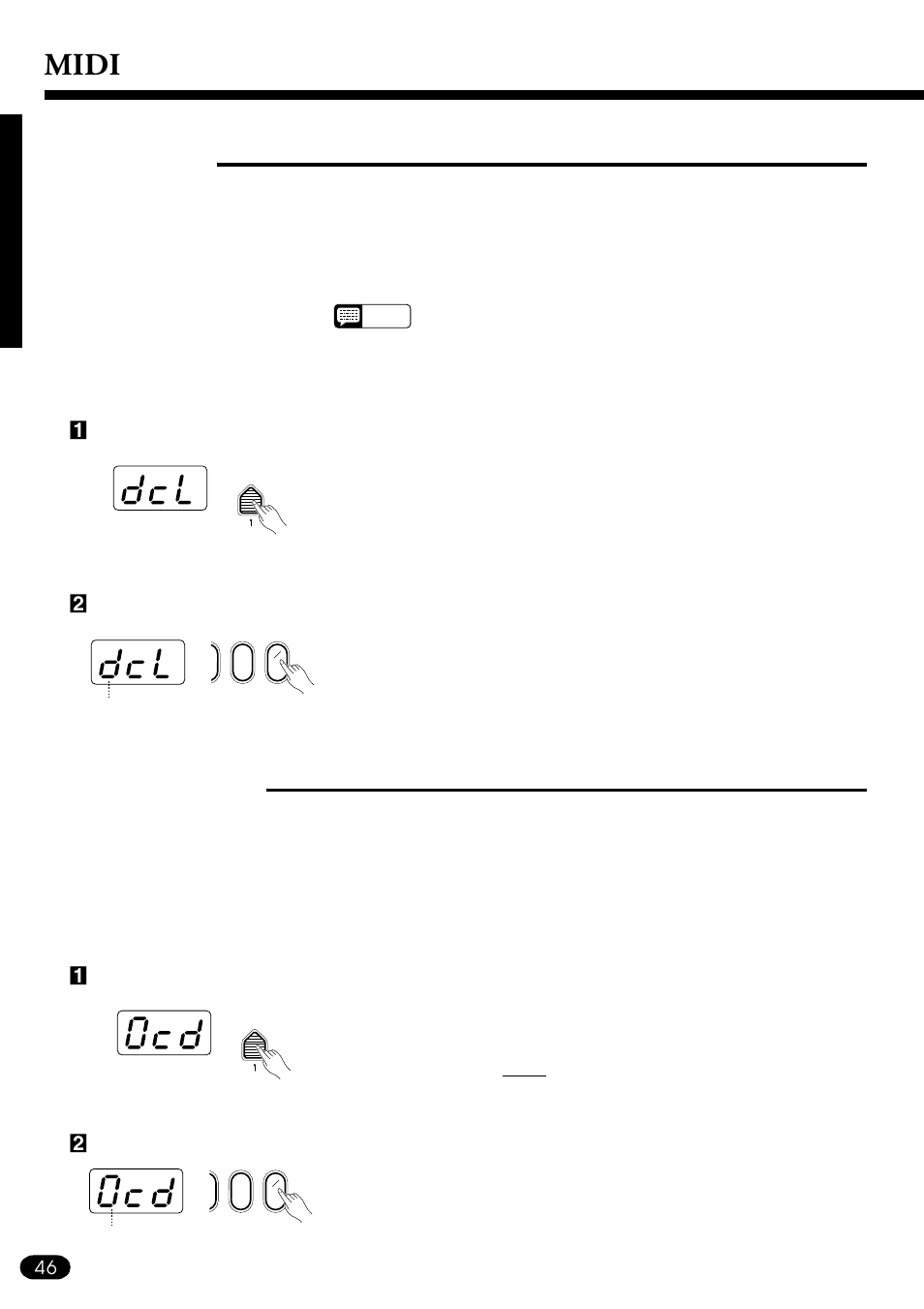 Midi, Clock mode, Start/stop mode | Yamaha PSR-410 User Manual | Page 48 / 61