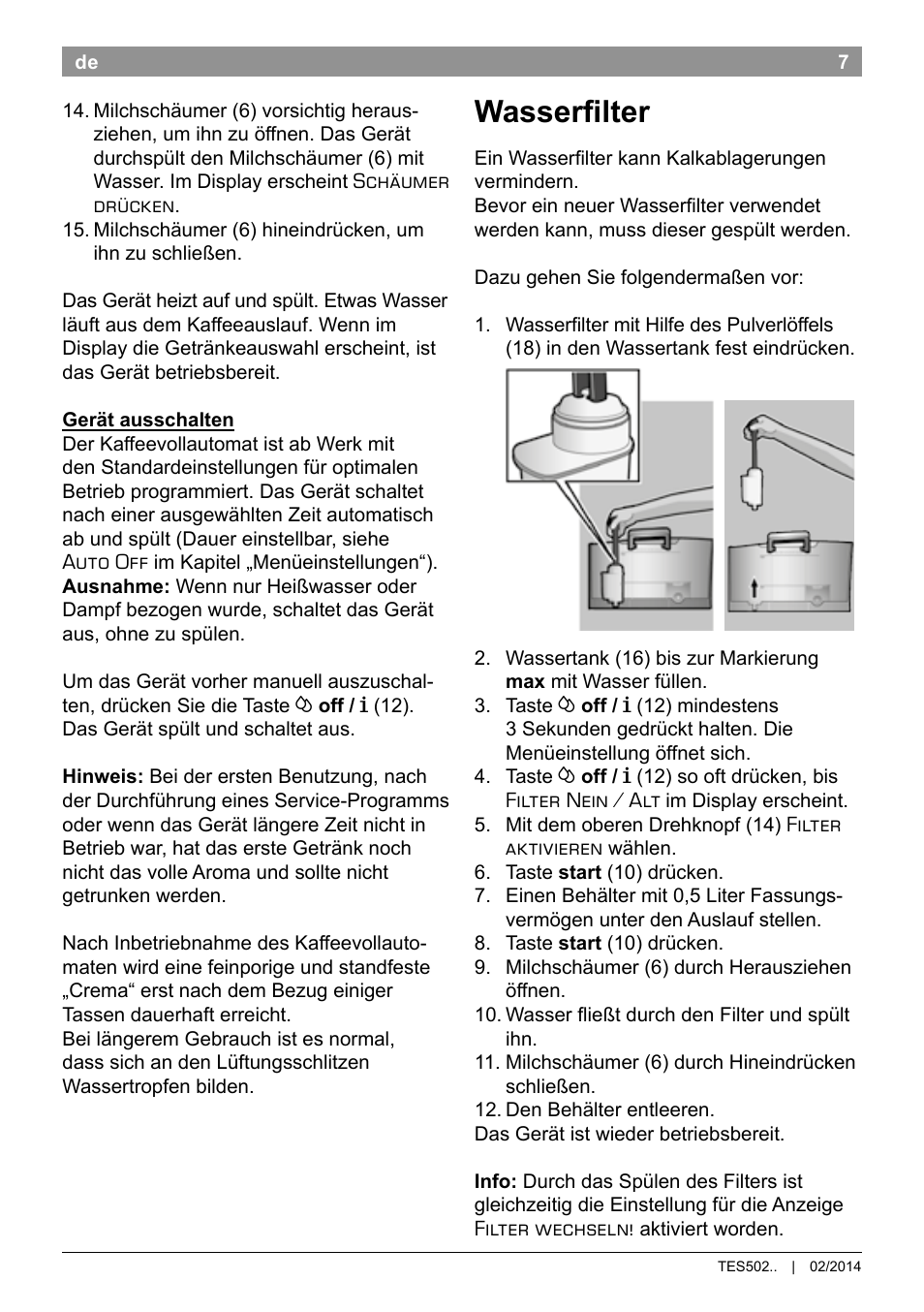 Wasserfilter | Bosch TES50251DE VeroCafe Kaffeevollautomat silber User Manual | Page 11 / 90