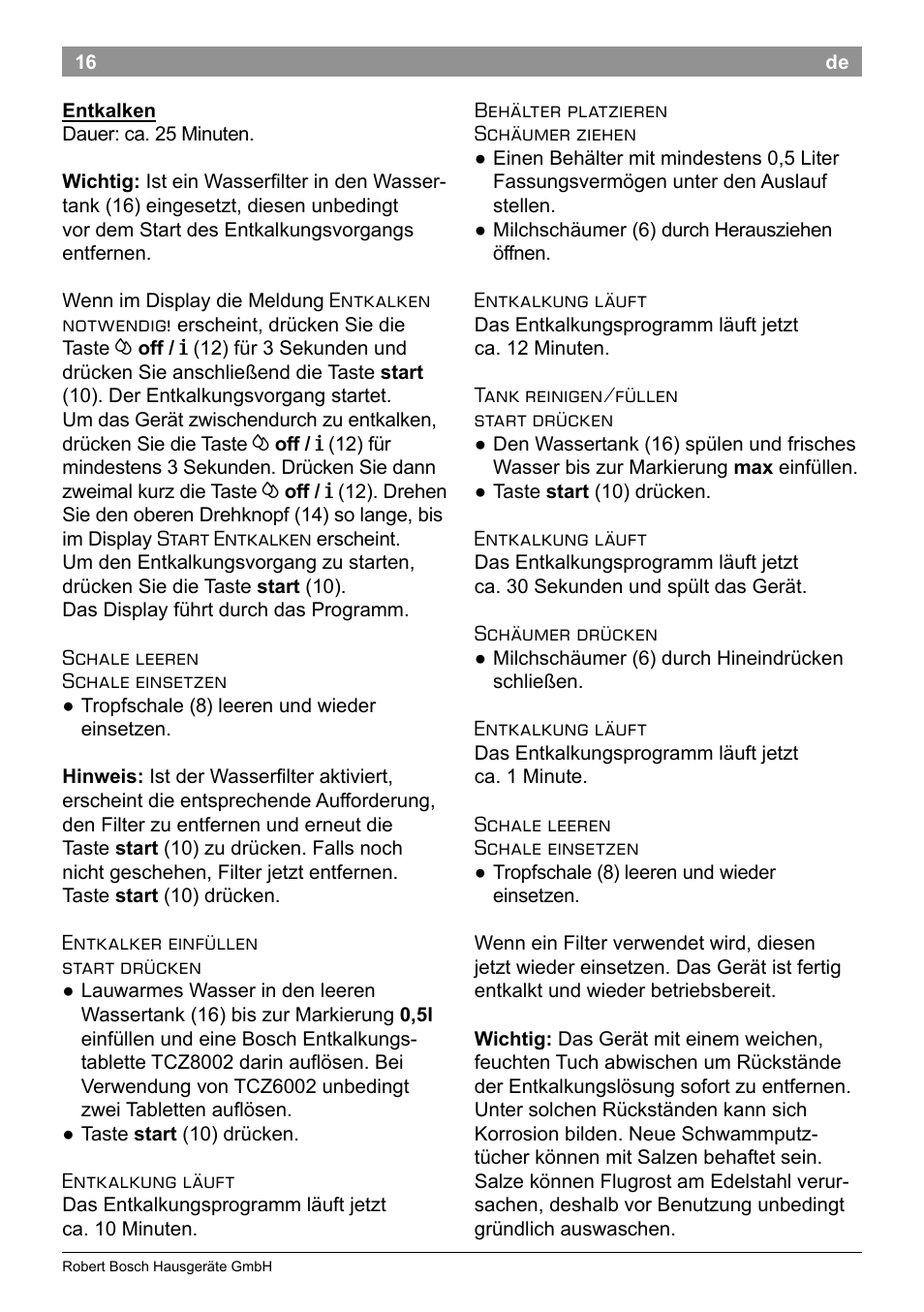 Bosch TES50251DE VeroCafe Kaffeevollautomat silber User Manual | Page 20 / 90