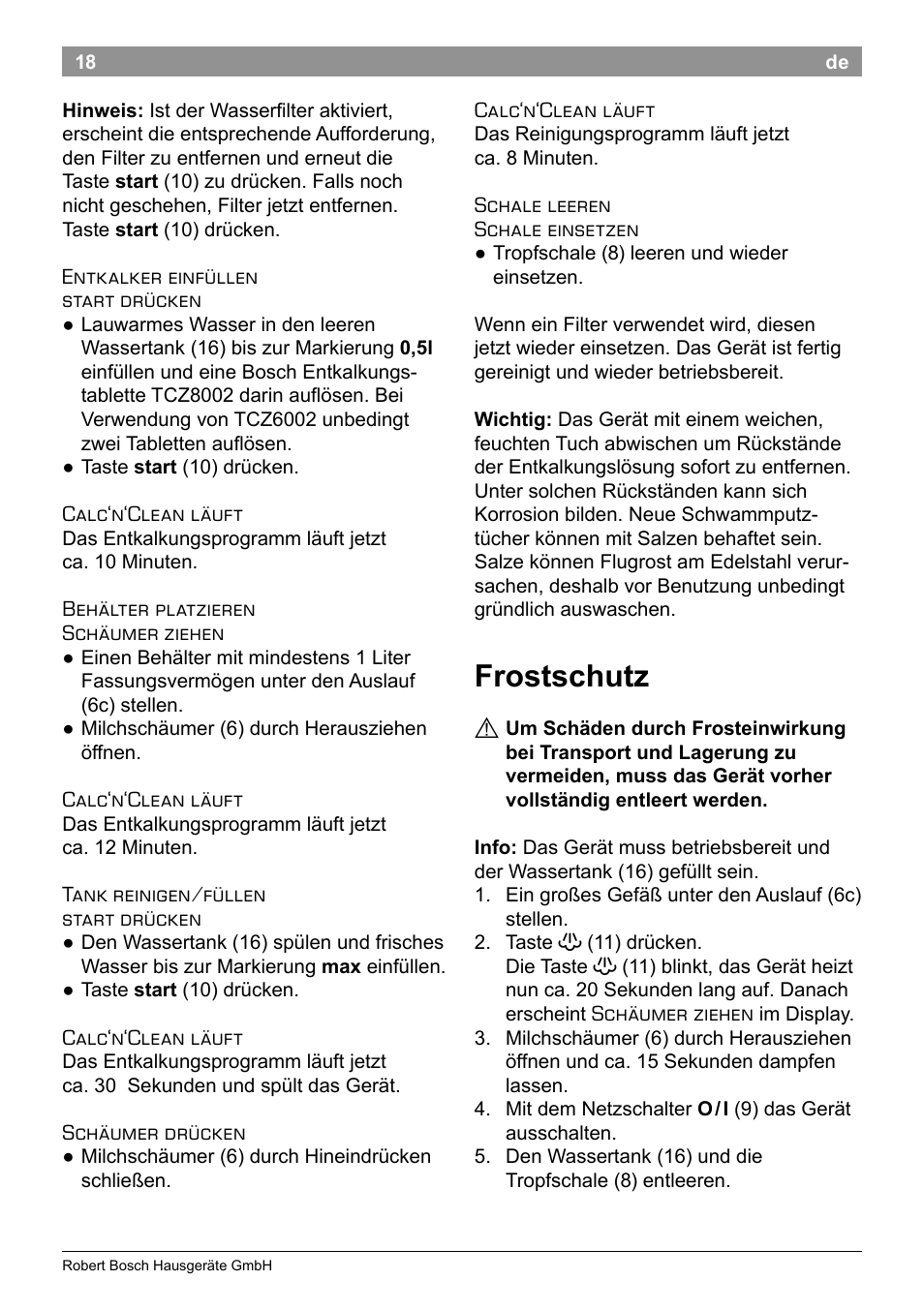 Frostschutz | Bosch TES50251DE VeroCafe Kaffeevollautomat silber User Manual | Page 22 / 90