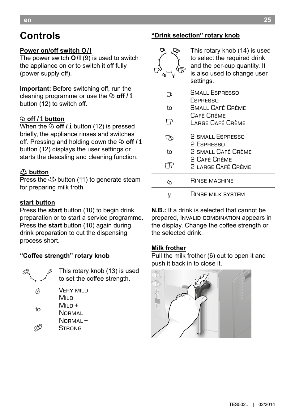 Controls | Bosch TES50251DE VeroCafe Kaffeevollautomat silber User Manual | Page 29 / 90