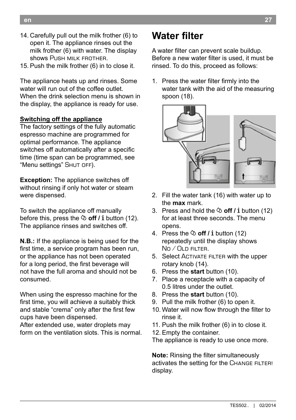 Water filter | Bosch TES50251DE VeroCafe Kaffeevollautomat silber User Manual | Page 31 / 90