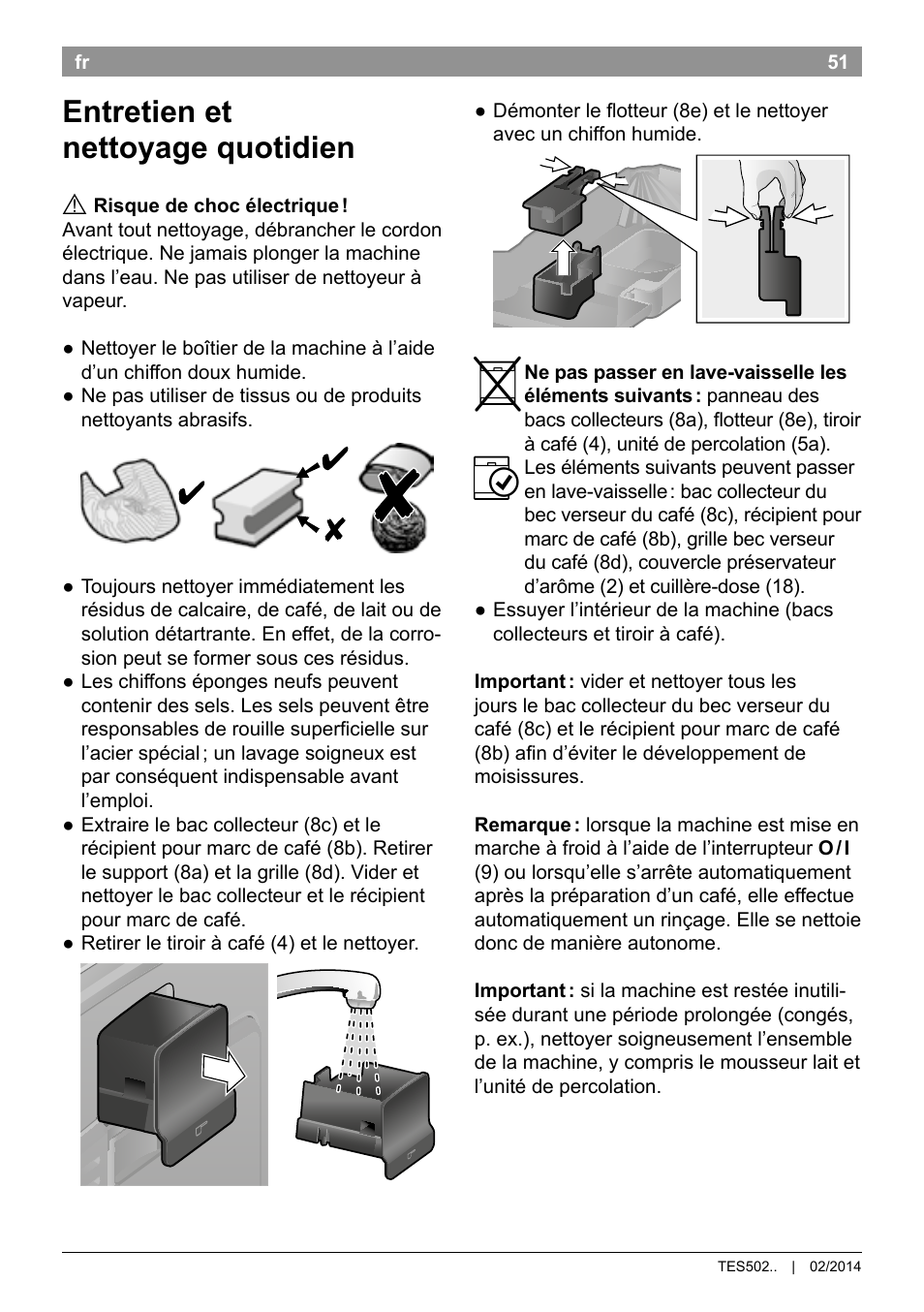 Entretien et nettoyage quotidien | Bosch TES50251DE VeroCafe Kaffeevollautomat silber User Manual | Page 55 / 90