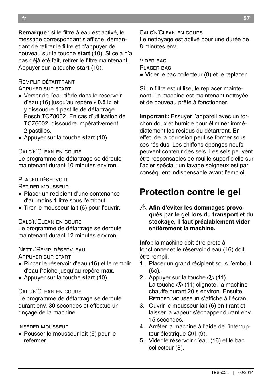 Protection contre le gel | Bosch TES50251DE VeroCafe Kaffeevollautomat silber User Manual | Page 61 / 90