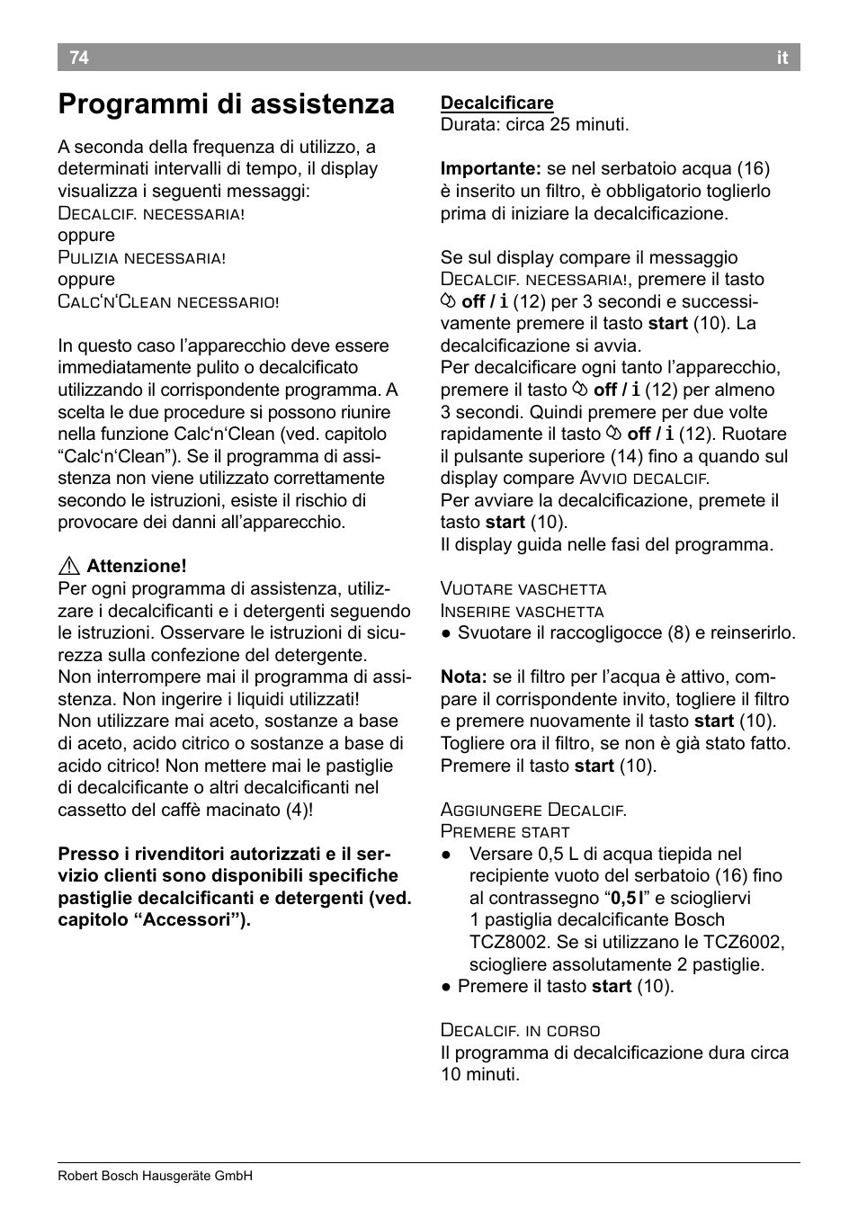 Programmi di assistenza | Bosch TES50251DE VeroCafe Kaffeevollautomat silber User Manual | Page 78 / 90