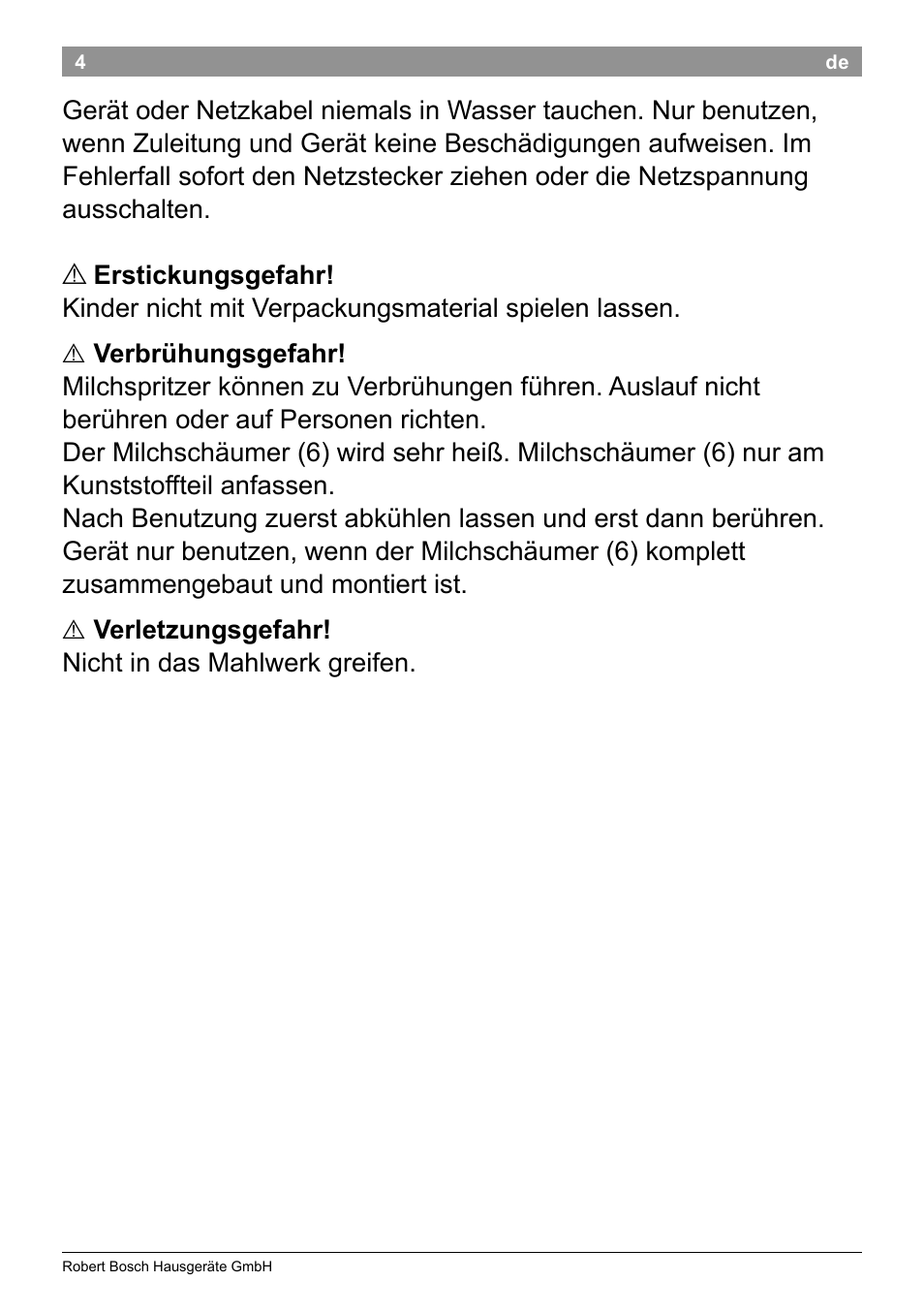 Bosch TES50251DE VeroCafe Kaffeevollautomat silber User Manual | Page 8 / 90