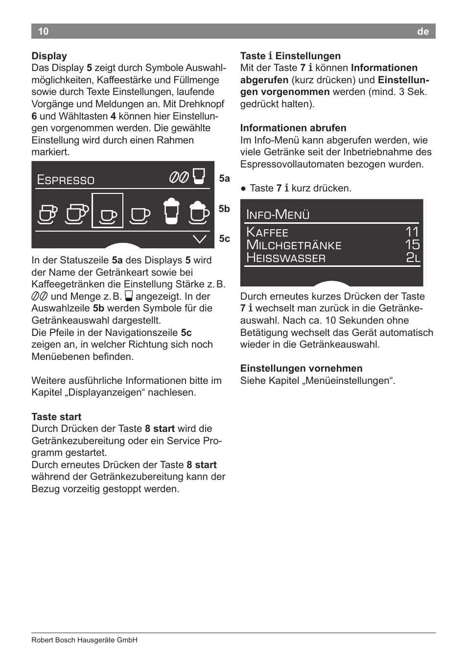Espresso | Bosch TES71151DE VeroBar AromaPro 100 Espresso-Kaffeevollautomat silber User Manual | Page 10 / 104