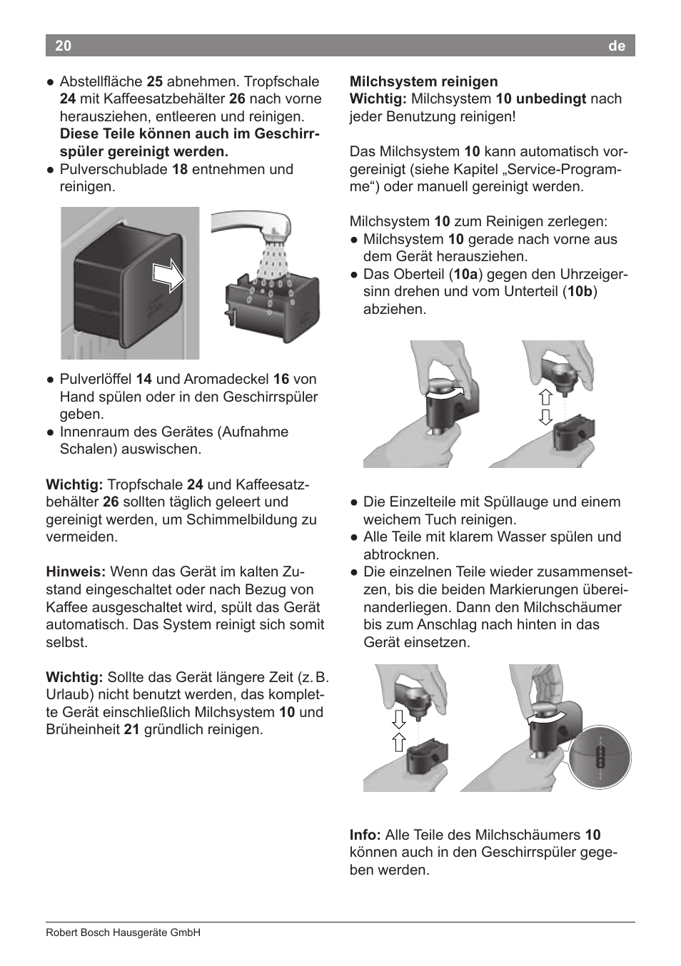 Bosch TES71151DE VeroBar AromaPro 100 Espresso-Kaffeevollautomat silber User Manual | Page 20 / 104