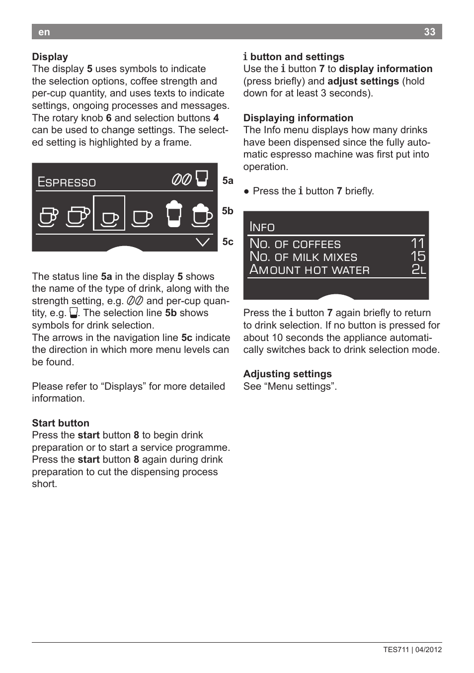Espresso | Bosch TES71151DE VeroBar AromaPro 100 Espresso-Kaffeevollautomat silber User Manual | Page 33 / 104