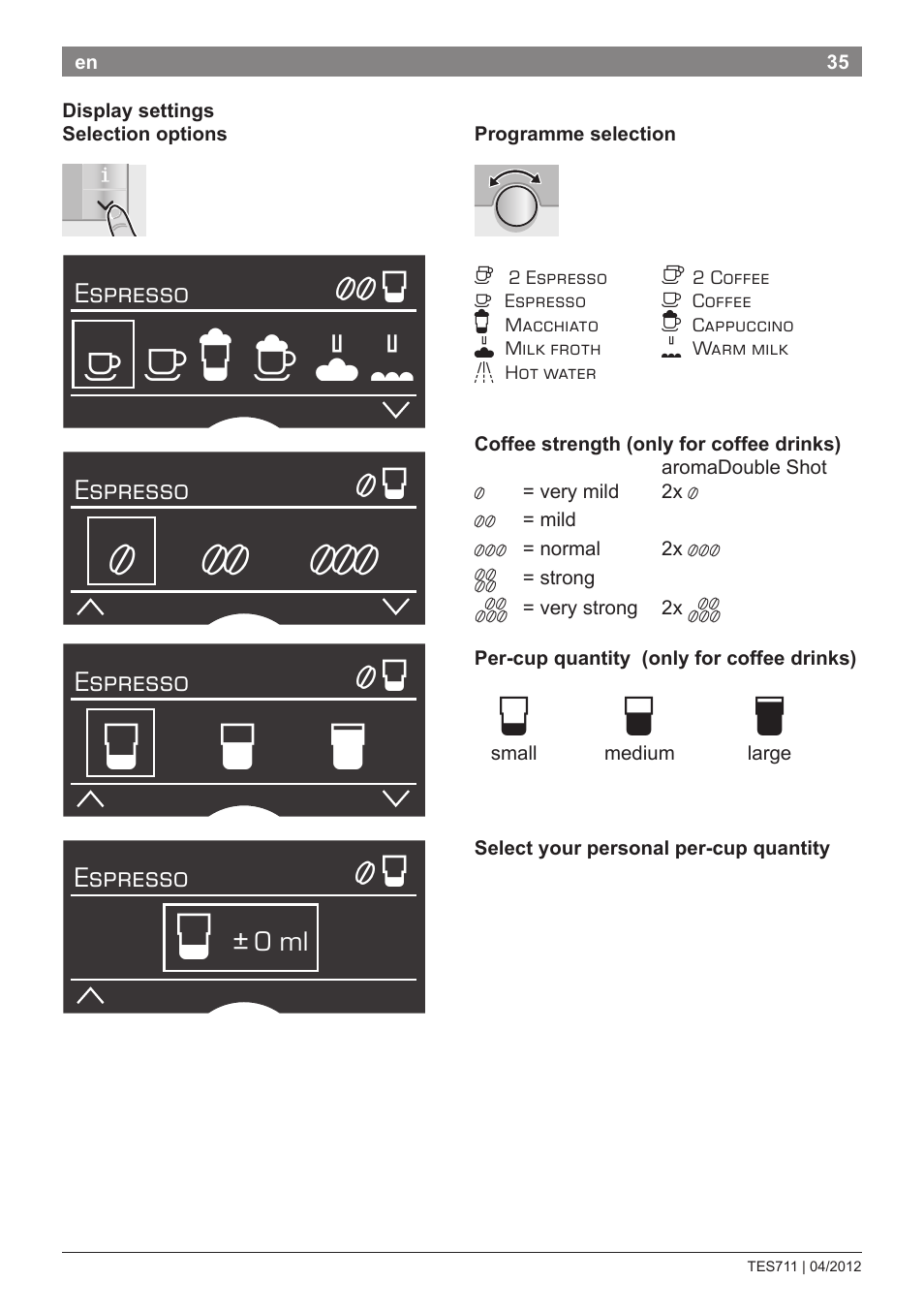 Н� р т, Е ж и й | Bosch TES71151DE VeroBar AromaPro 100 Espresso-Kaffeevollautomat silber User Manual | Page 35 / 104