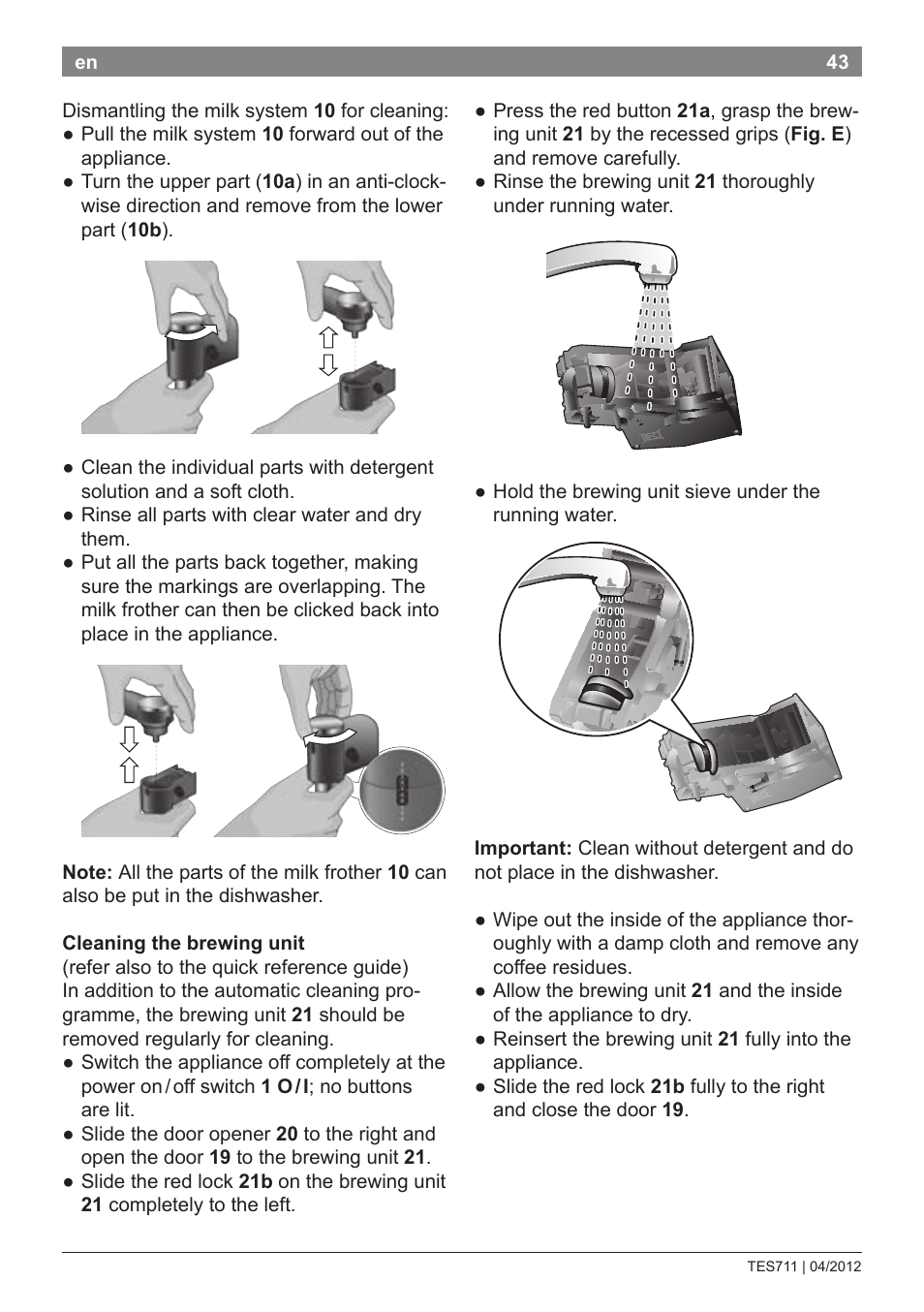 Bosch TES71151DE VeroBar AromaPro 100 Espresso-Kaffeevollautomat silber User Manual | Page 43 / 104
