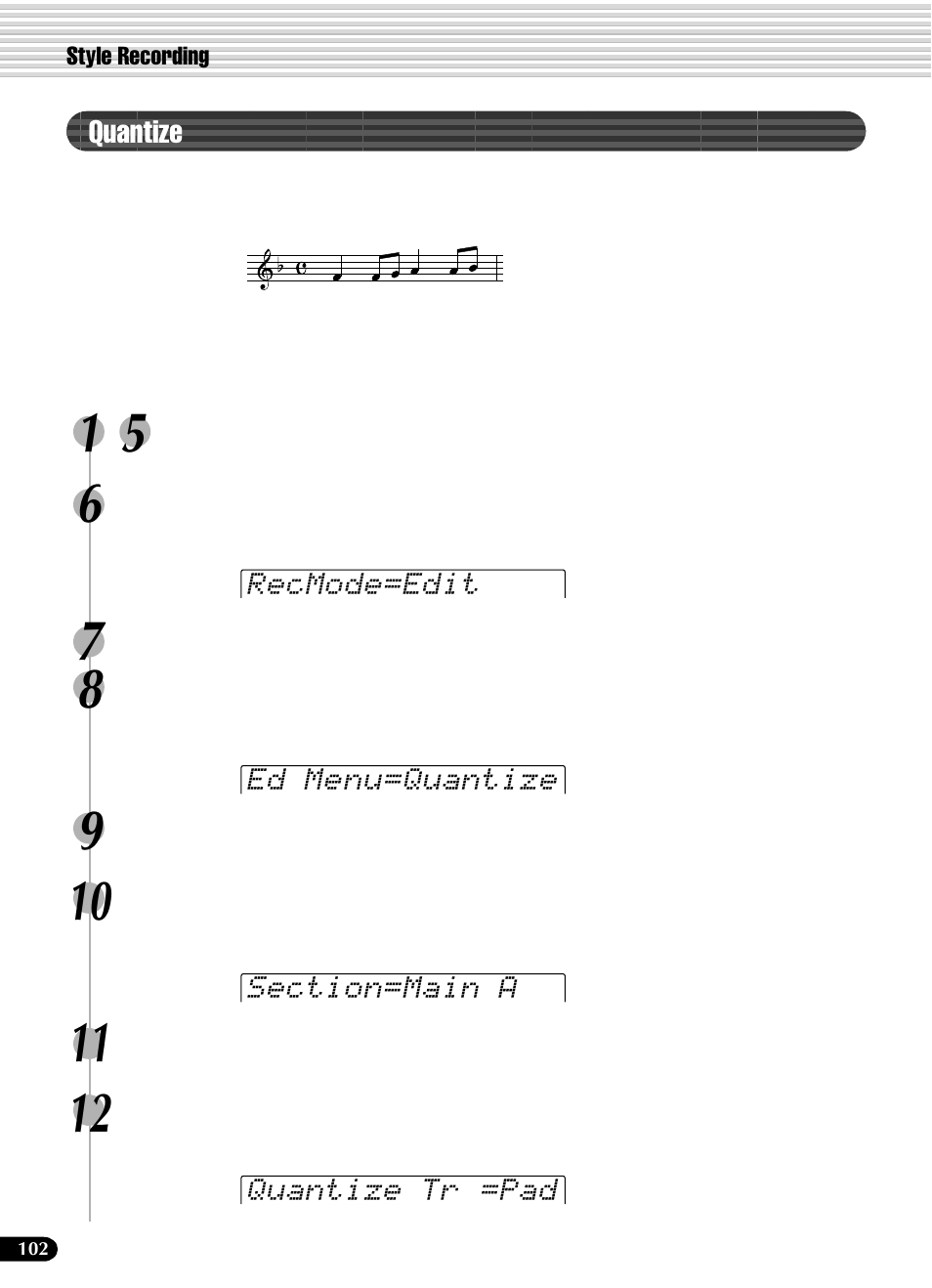 Quantize | Yamaha PSR-540 User Manual | Page 102 / 160