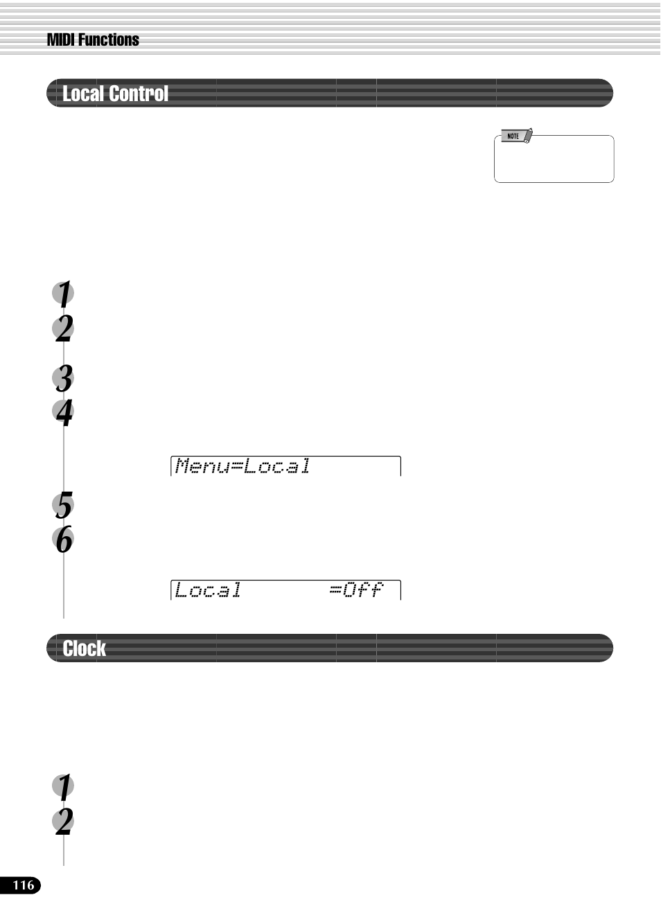 Local control, Clock, Local control clock | Yamaha PSR-540 User Manual | Page 116 / 160