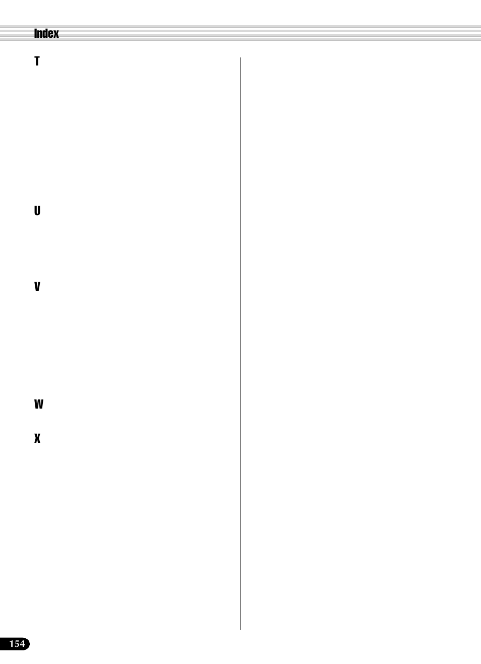 Index t | Yamaha PSR-540 User Manual | Page 154 / 160