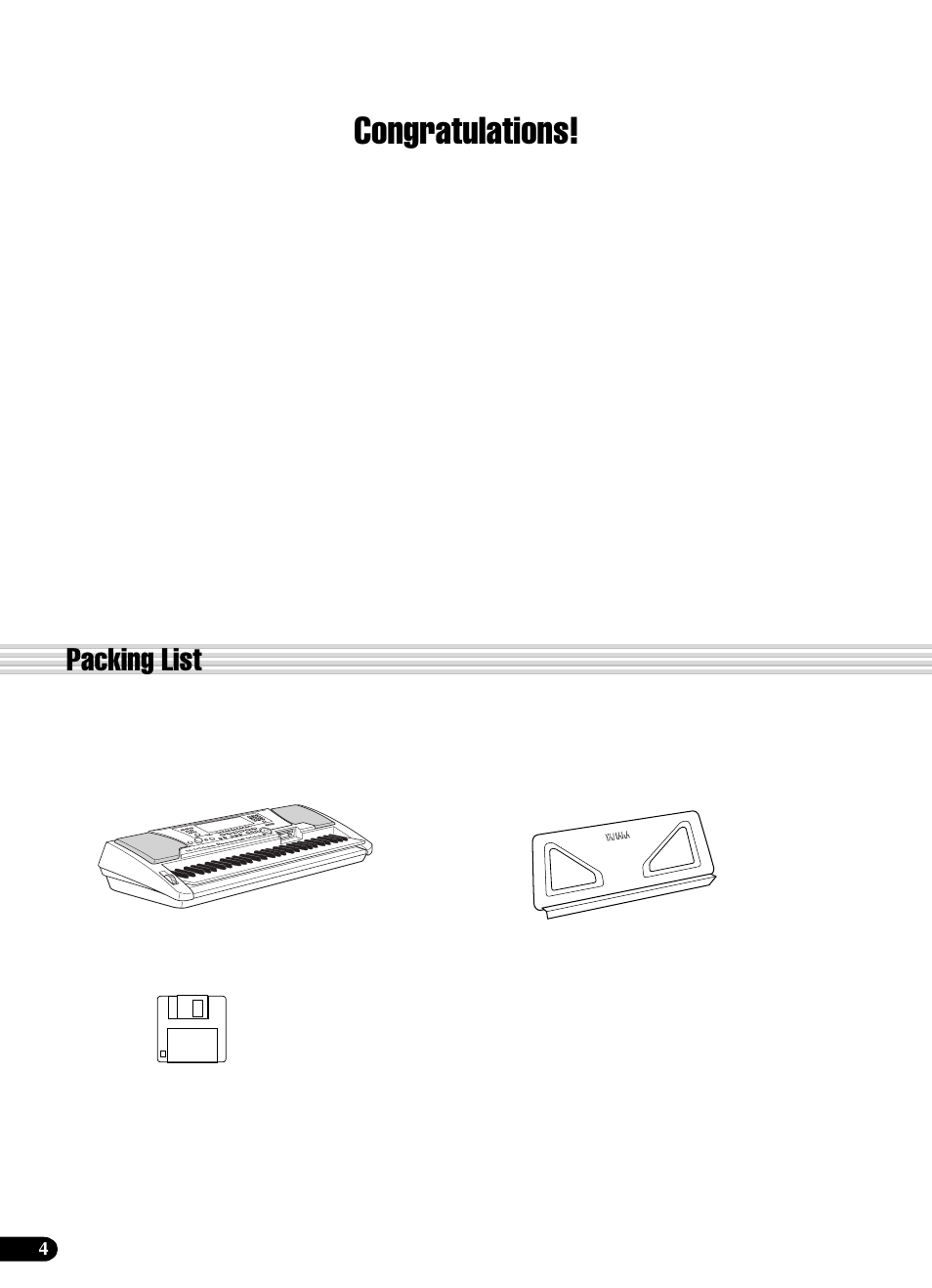 Packing list | Yamaha PSR-540 User Manual | Page 4 / 160