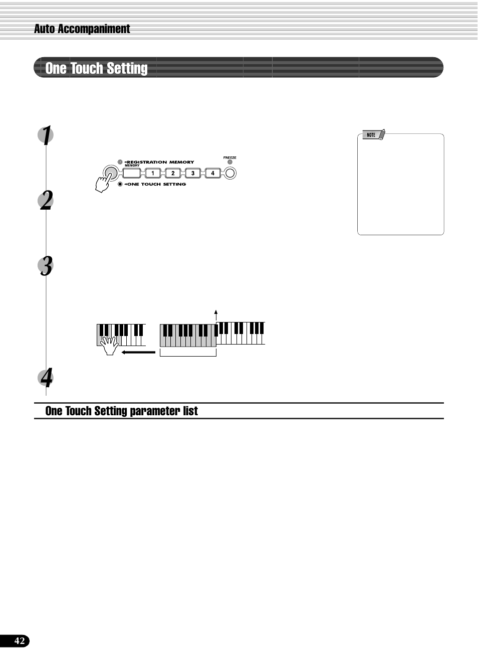 One touch setting | Yamaha PSR-540 User Manual | Page 42 / 160