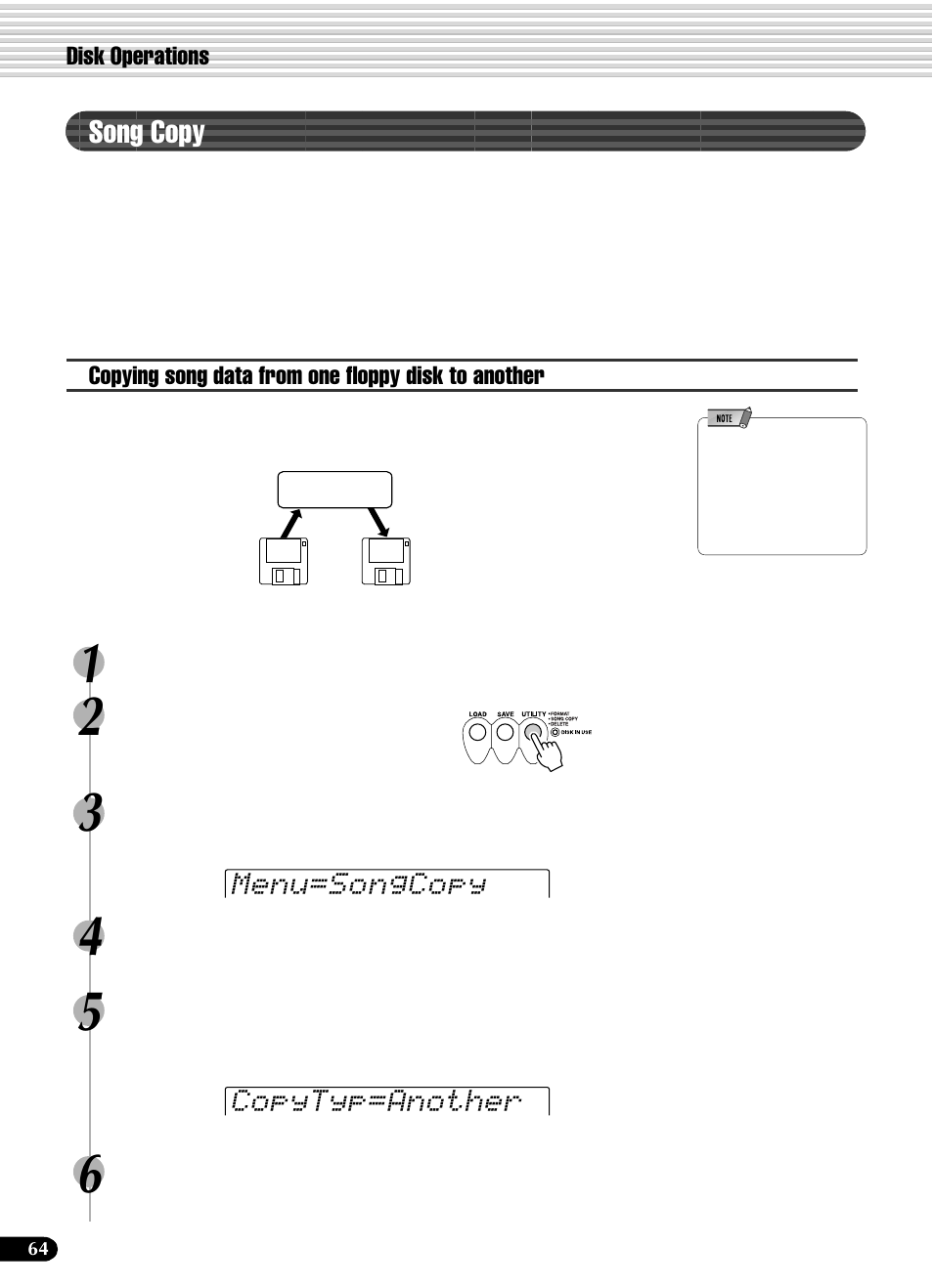 Song copy, Menu=songcopy copytyp=another | Yamaha PSR-540 User Manual | Page 64 / 160