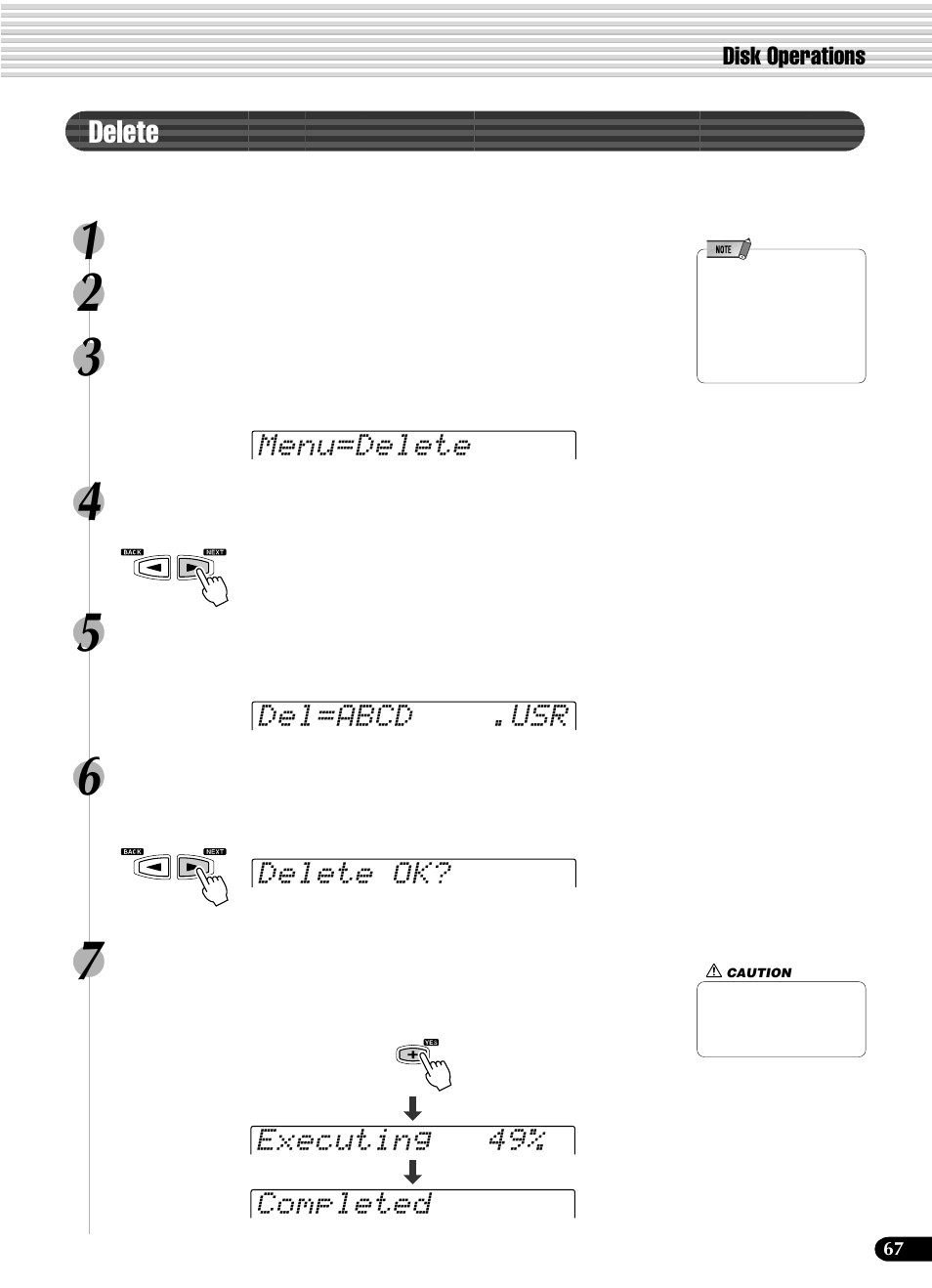 Delete | Yamaha PSR-540 User Manual | Page 67 / 160