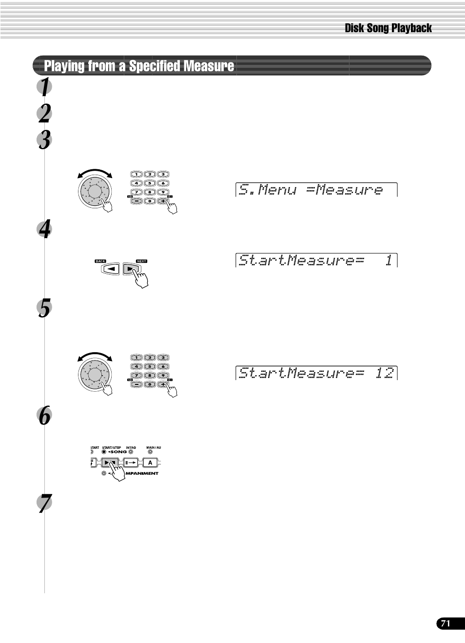 Playing from a specified measure | Yamaha PSR-540 User Manual | Page 71 / 160