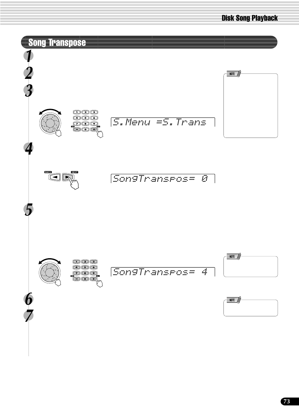 Song transpose | Yamaha PSR-540 User Manual | Page 73 / 160