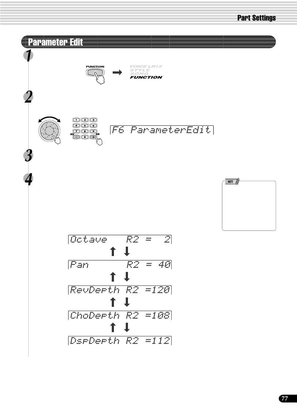 Parameter edit1, Parameter edit | Yamaha PSR-540 User Manual | Page 77 / 160