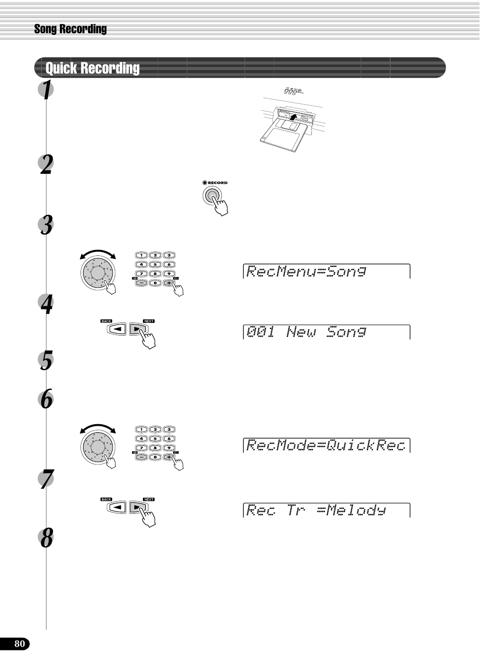 Quick recording | Yamaha PSR-540 User Manual | Page 80 / 160