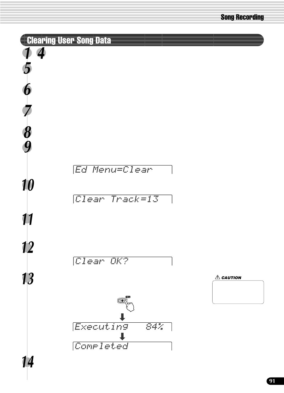 Clearing user song data | Yamaha PSR-540 User Manual | Page 91 / 160