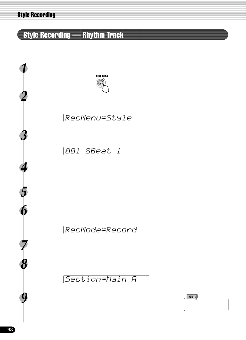 Style recording — rhythm track | Yamaha PSR-540 User Manual | Page 98 / 160