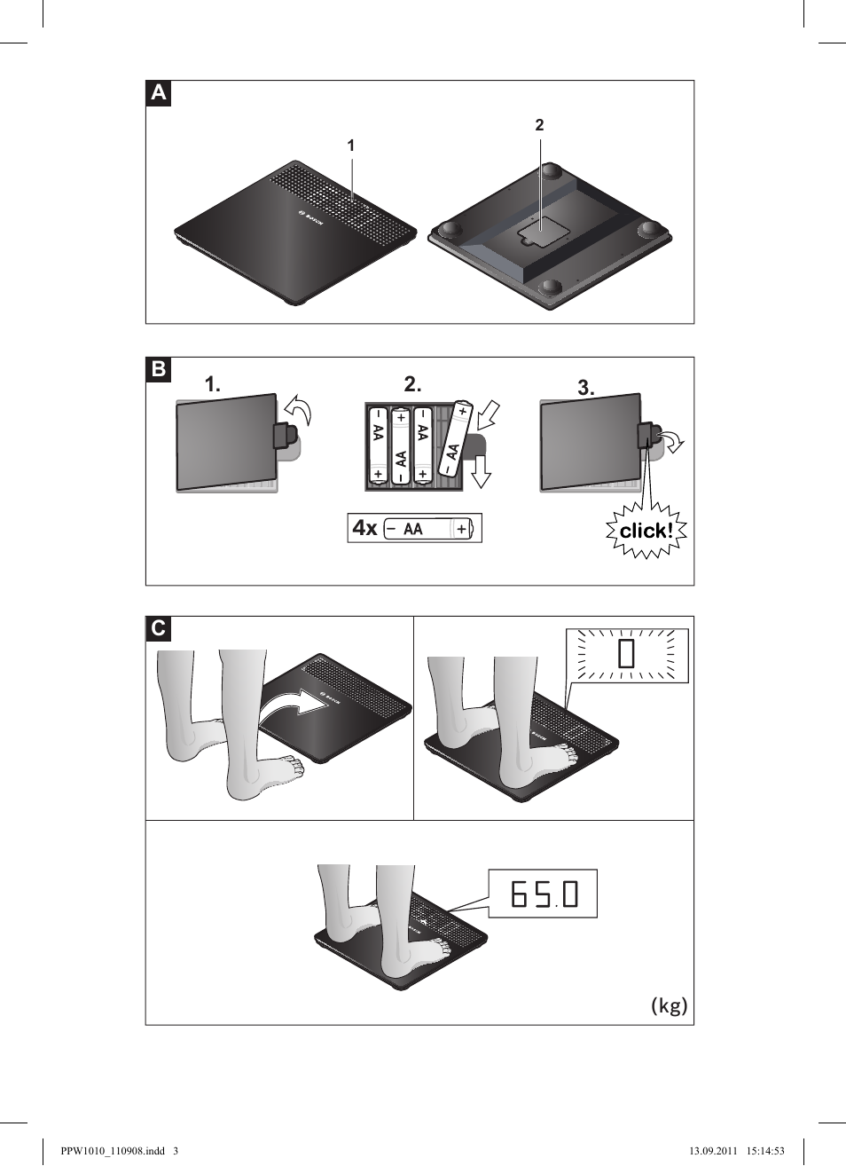 Bosch PPW1010 Personenwaage elektronisch AxxenceCrystal User Manual | Page 3 / 52