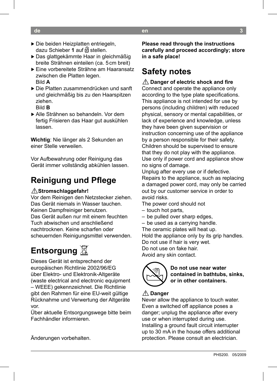 Reinigung und plege, Entsorgung | Bosch PHS2004 Haarglätter Purple Passion User Manual | Page 5 / 46