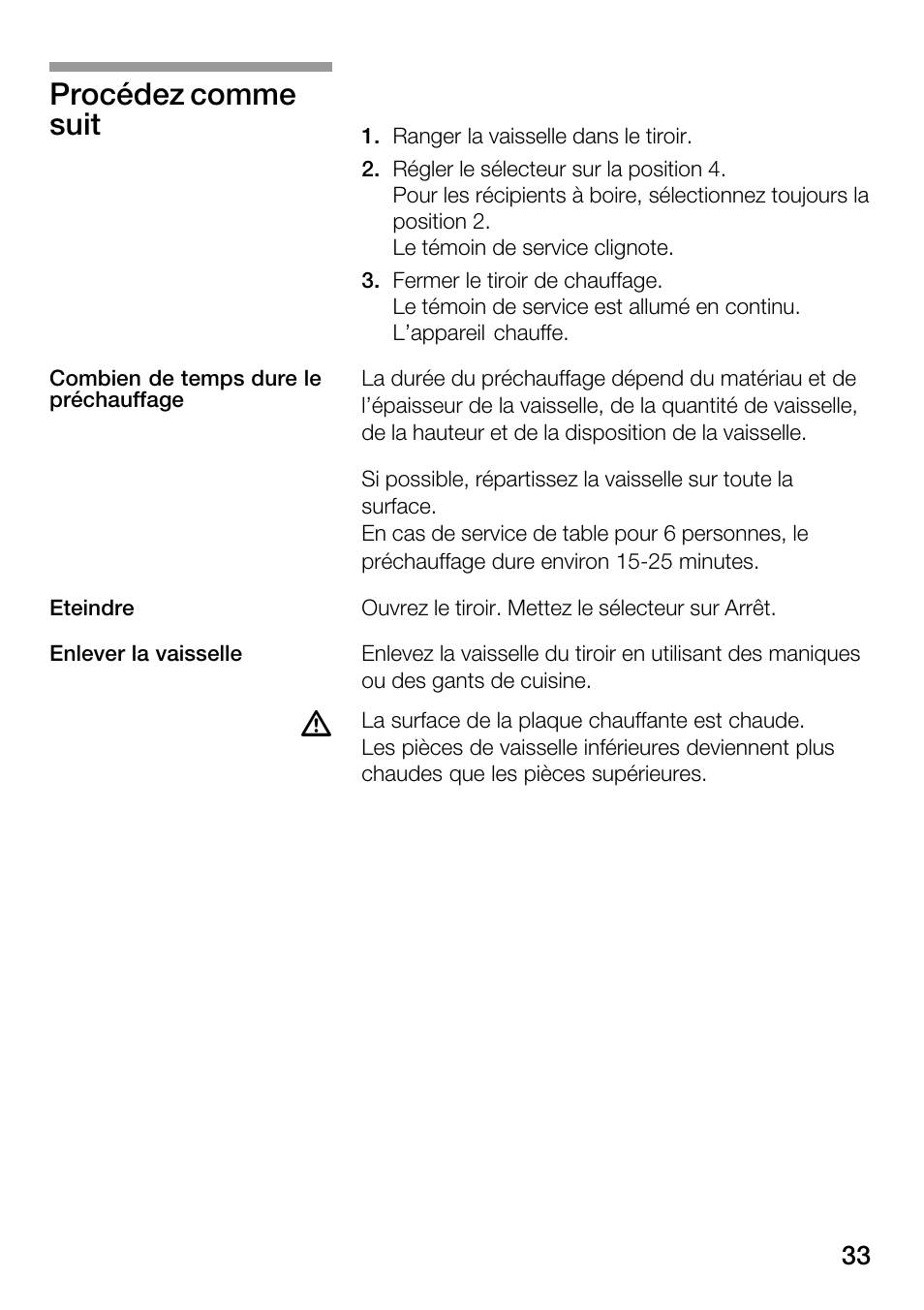 Procédez comme suit | Bosch HSC140PB1 Einbau-Wärmeschublade 141 mm hoch User Manual | Page 33 / 80