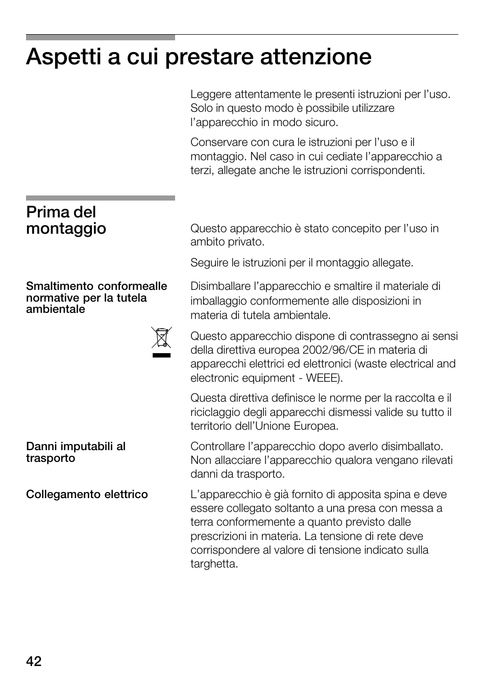 Aspetti a cui prestare attenzione, Prima del montaggio | Bosch HSC140PB1 Einbau-Wärmeschublade 141 mm hoch User Manual | Page 42 / 80