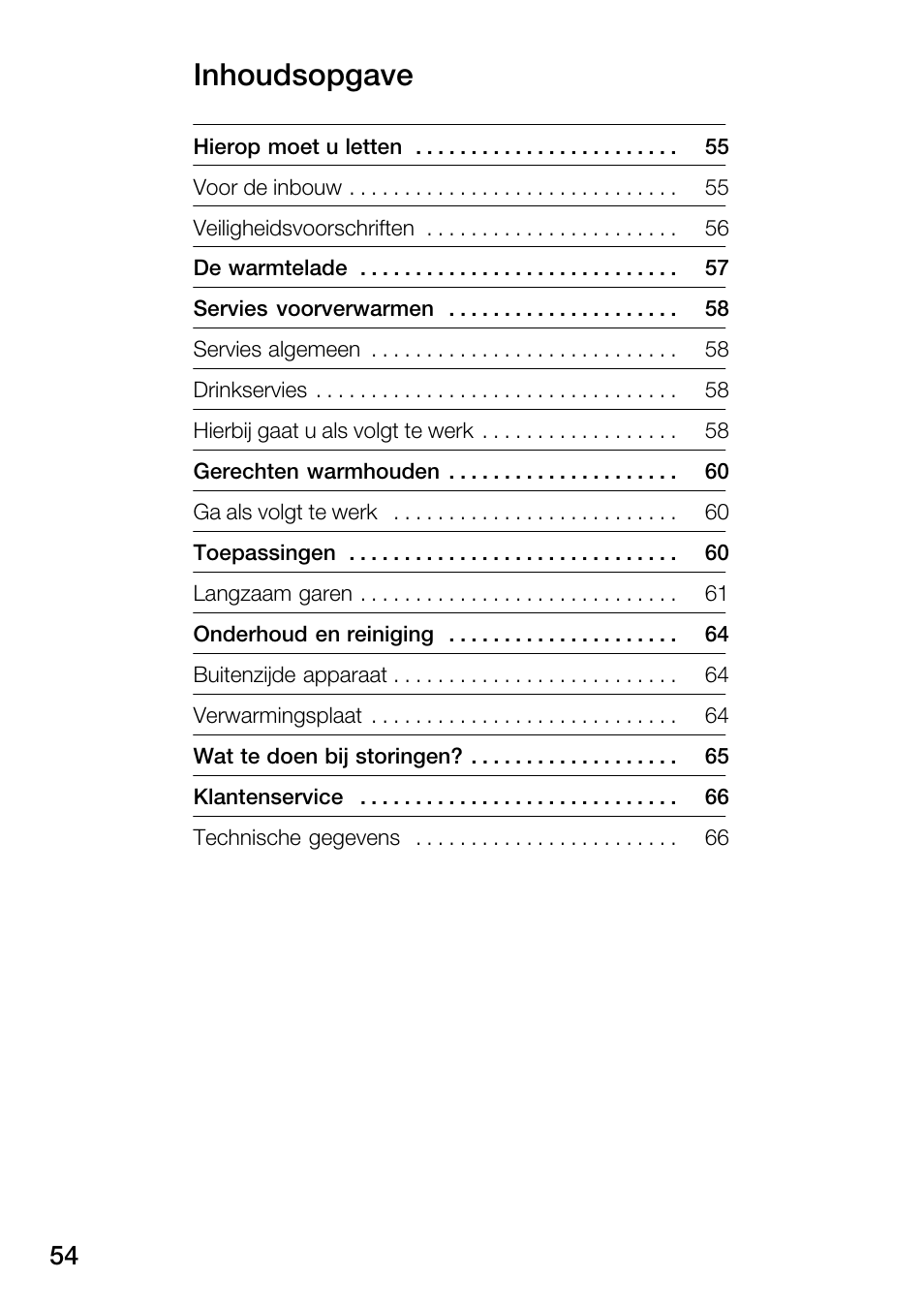 Inhoudsopgave | Bosch HSC140PB1 Einbau-Wärmeschublade 141 mm hoch User Manual | Page 54 / 80