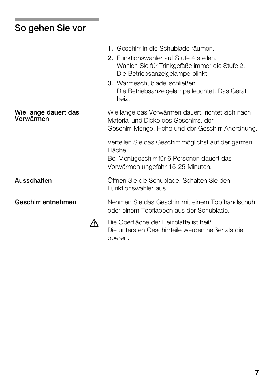 So gehen sie vor | Bosch HSC140PB1 Einbau-Wärmeschublade 141 mm hoch User Manual | Page 7 / 80