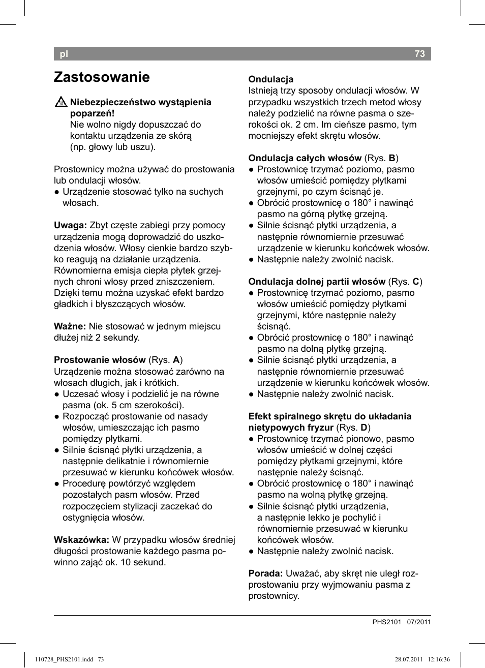 Zastosowanie | Bosch PHS2101 Haarglätter StarShine StraightStyle User Manual | Page 77 / 104