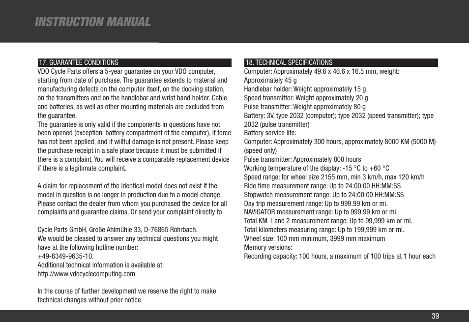 Instruction manual | VDO Z2 PC User Manual | Page 48 / 60