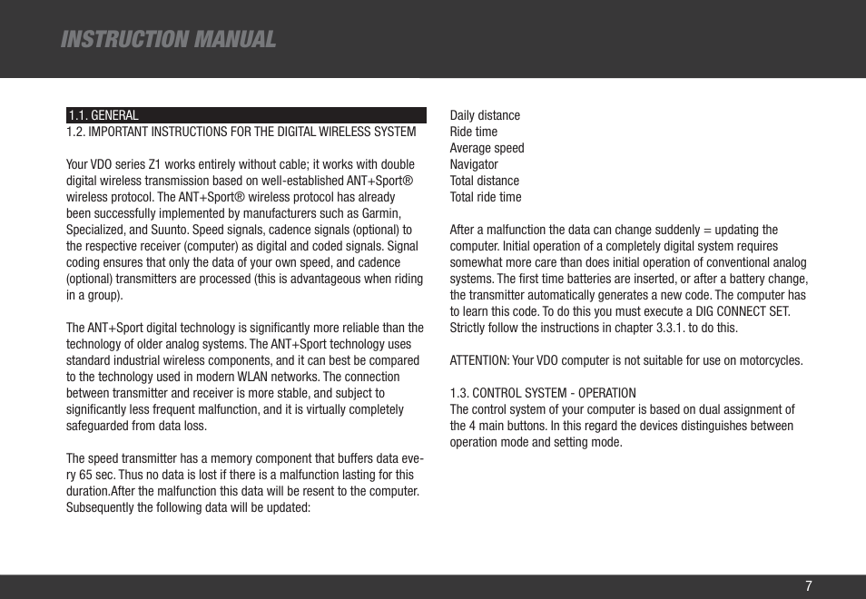 Instruction manual | VDO Z1 User Manual | Page 16 / 51