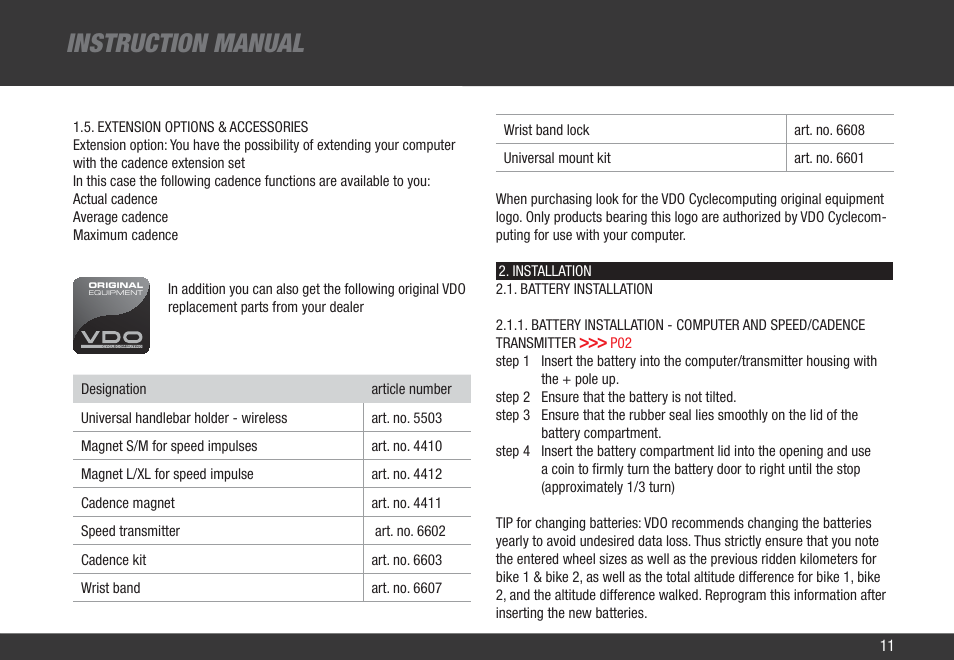 Instruction manual | VDO Z1 User Manual | Page 20 / 51