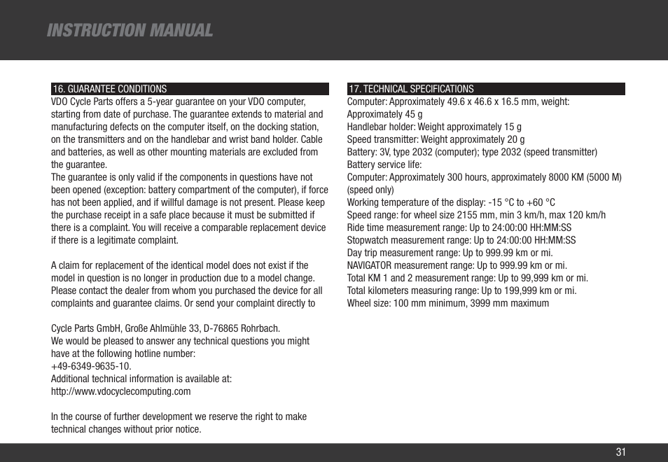 Instruction manual | VDO Z1 User Manual | Page 40 / 51