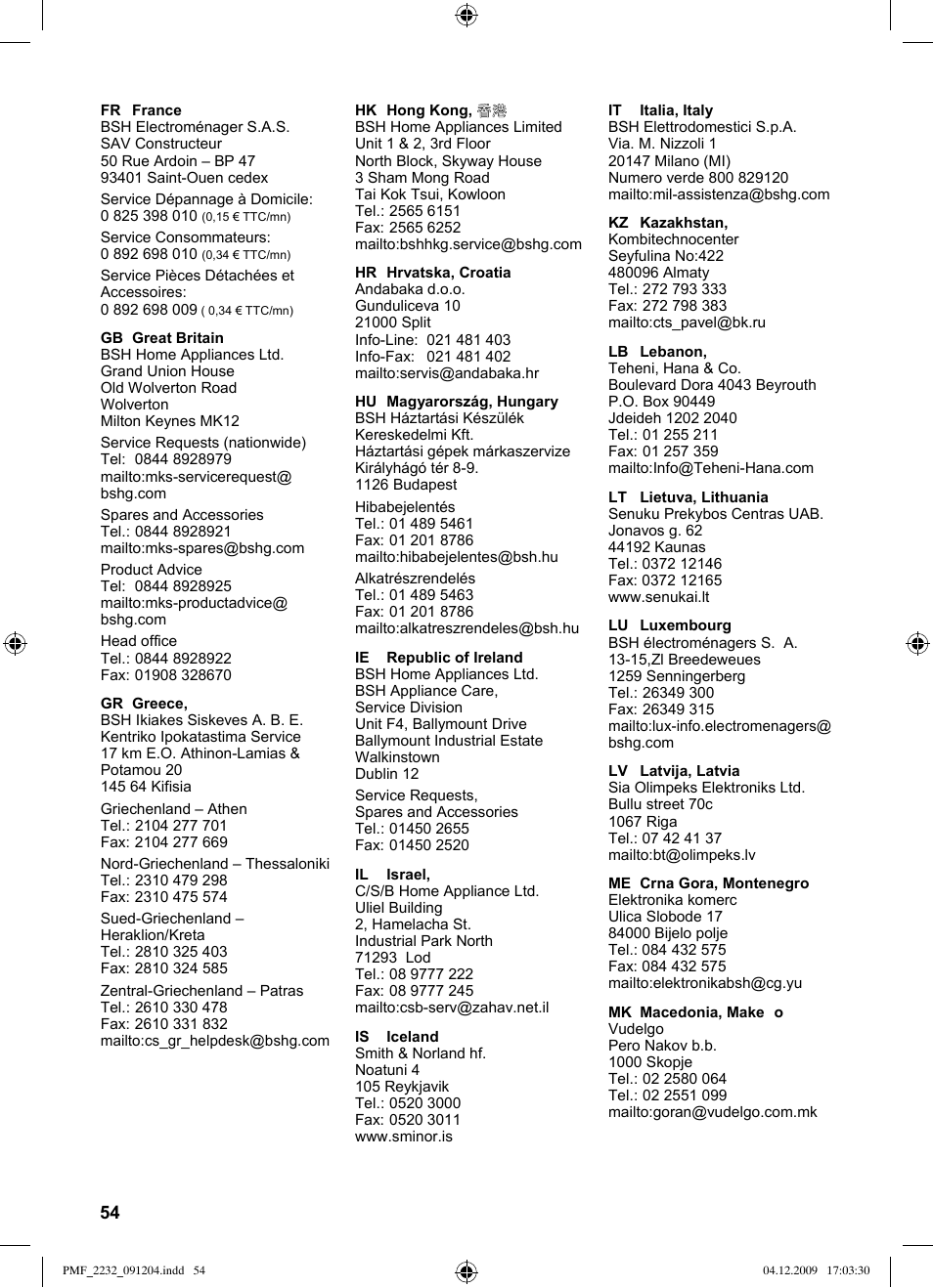 Bosch PMF2232 Fußsprudelbad User Manual | Page 56 / 58