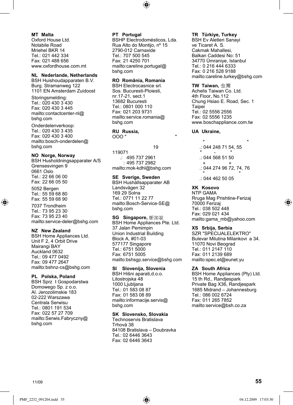 Bosch PMF2232 Fußsprudelbad User Manual | Page 57 / 58