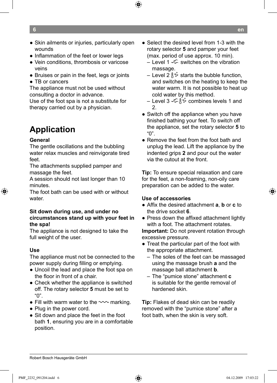 Application | Bosch PMF2232 Fußsprudelbad User Manual | Page 8 / 58