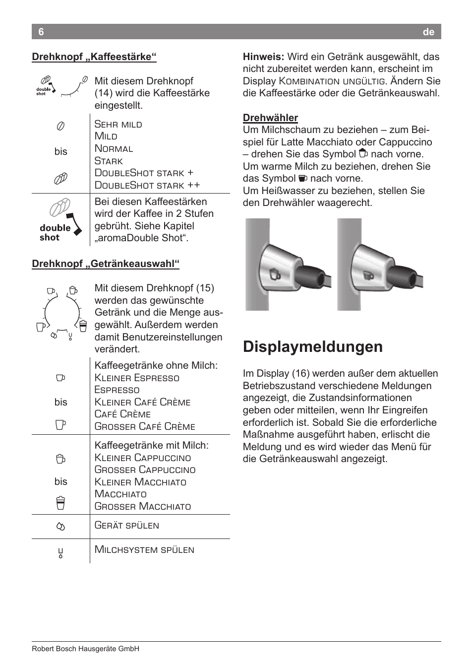 Displaymeldungen | Bosch TES50651DE VeroCafe LattePro Kaffeevollautomat Helles Anthrazit Morning Haze User Manual | Page 10 / 94