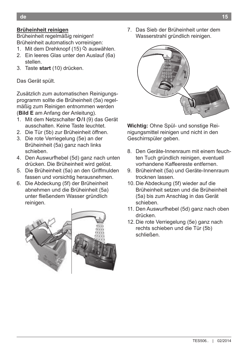Bosch TES50651DE VeroCafe LattePro Kaffeevollautomat Helles Anthrazit Morning Haze User Manual | Page 19 / 94
