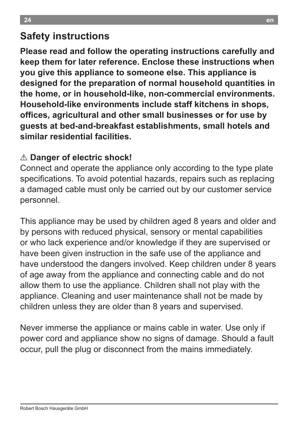 Safety instructions | Bosch TES50651DE VeroCafe LattePro Kaffeevollautomat Helles Anthrazit Morning Haze User Manual | Page 28 / 94