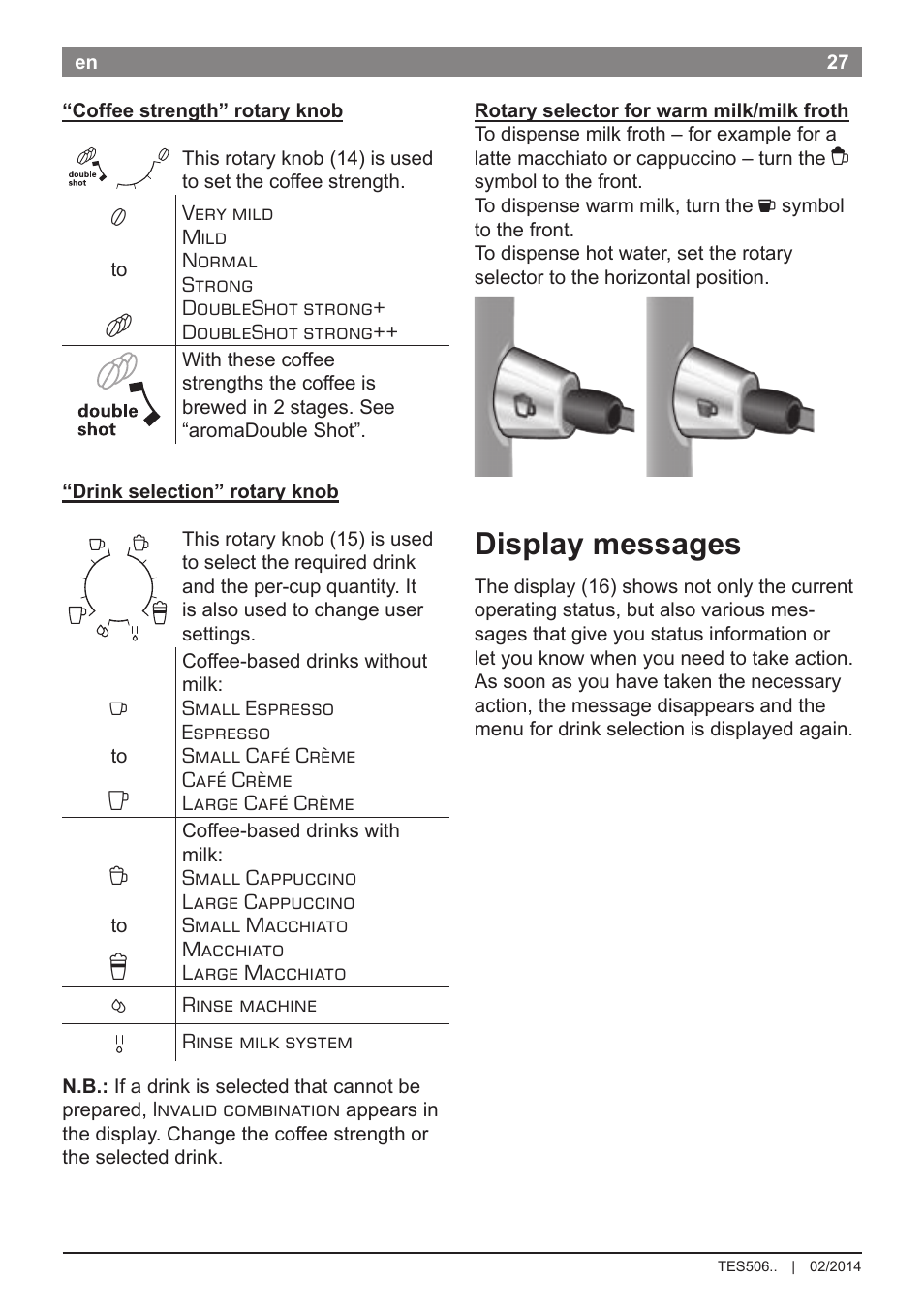 Display messages | Bosch TES50651DE VeroCafe LattePro Kaffeevollautomat Helles Anthrazit Morning Haze User Manual | Page 31 / 94