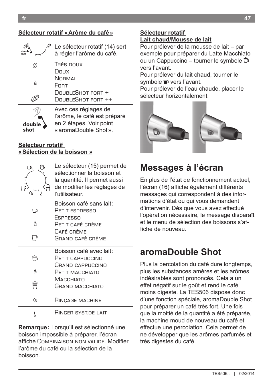 Messages à l’écran, Aromadouble shot | Bosch TES50651DE VeroCafe LattePro Kaffeevollautomat Helles Anthrazit Morning Haze User Manual | Page 51 / 94