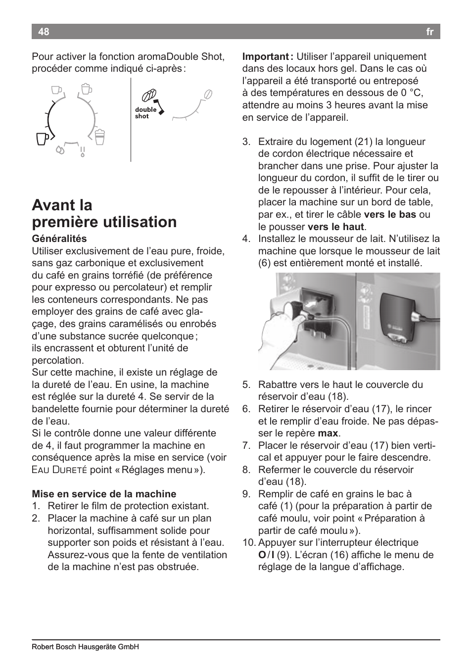 Avant la première utilisation | Bosch TES50651DE VeroCafe LattePro Kaffeevollautomat Helles Anthrazit Morning Haze User Manual | Page 52 / 94