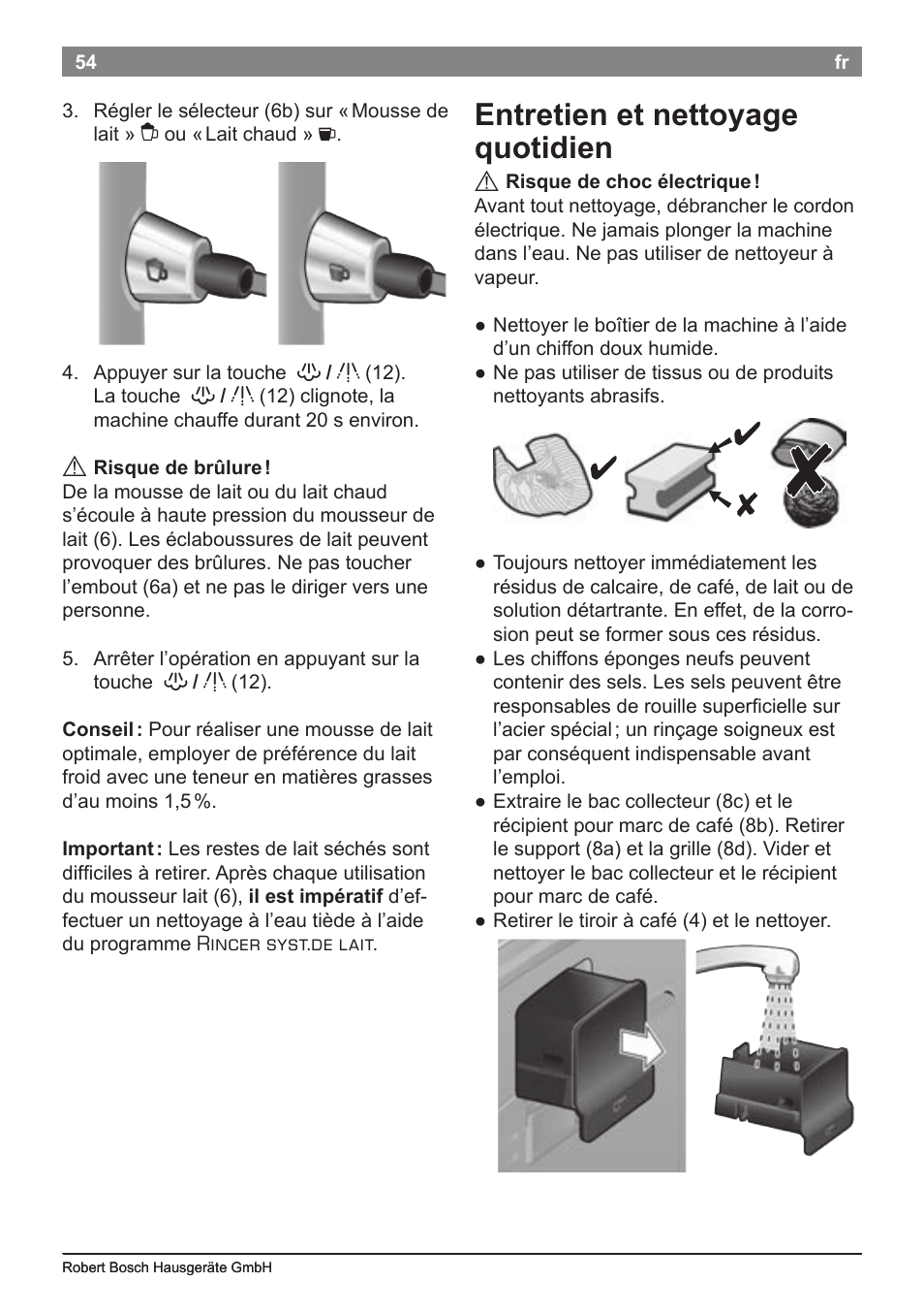 Entretien et nettoyage quotidien | Bosch TES50651DE VeroCafe LattePro Kaffeevollautomat Helles Anthrazit Morning Haze User Manual | Page 58 / 94