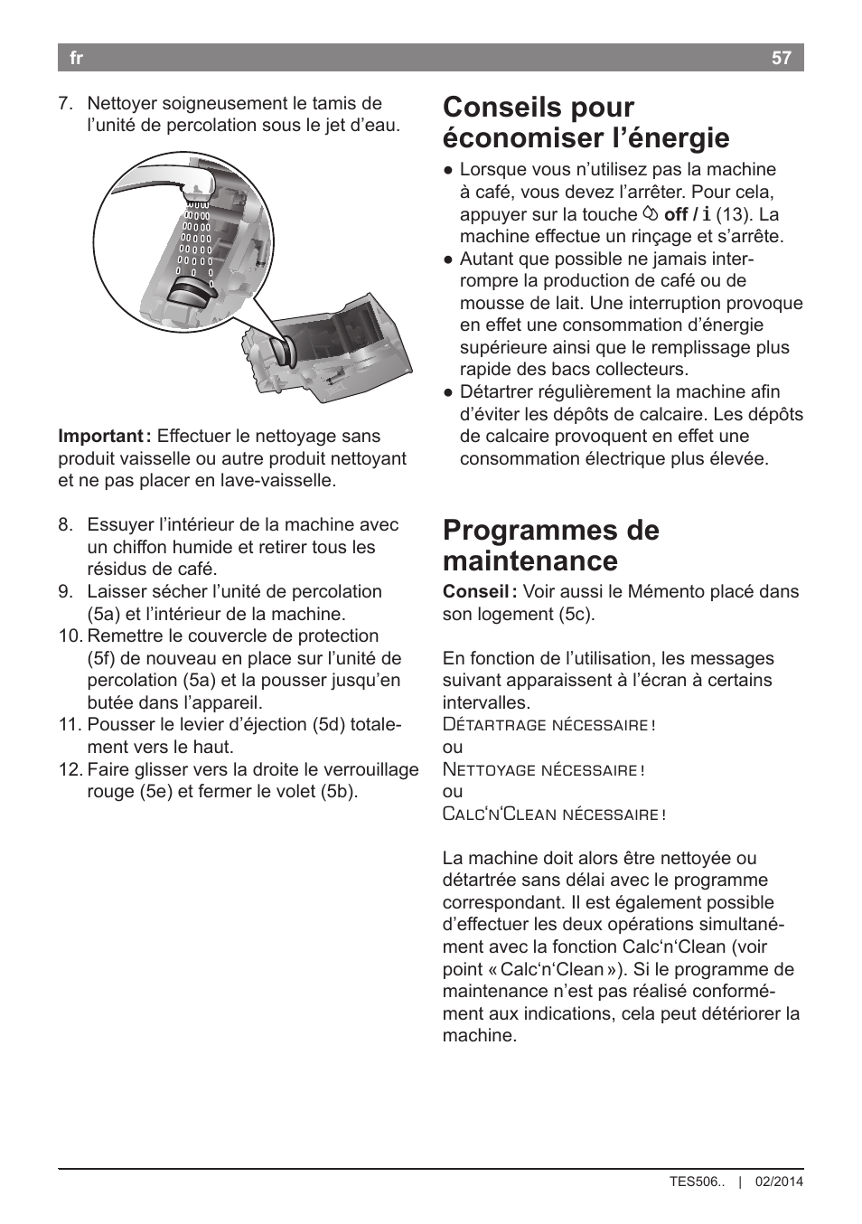 Conseils pour économiser l’énergie, Programmes de maintenance | Bosch TES50651DE VeroCafe LattePro Kaffeevollautomat Helles Anthrazit Morning Haze User Manual | Page 61 / 94